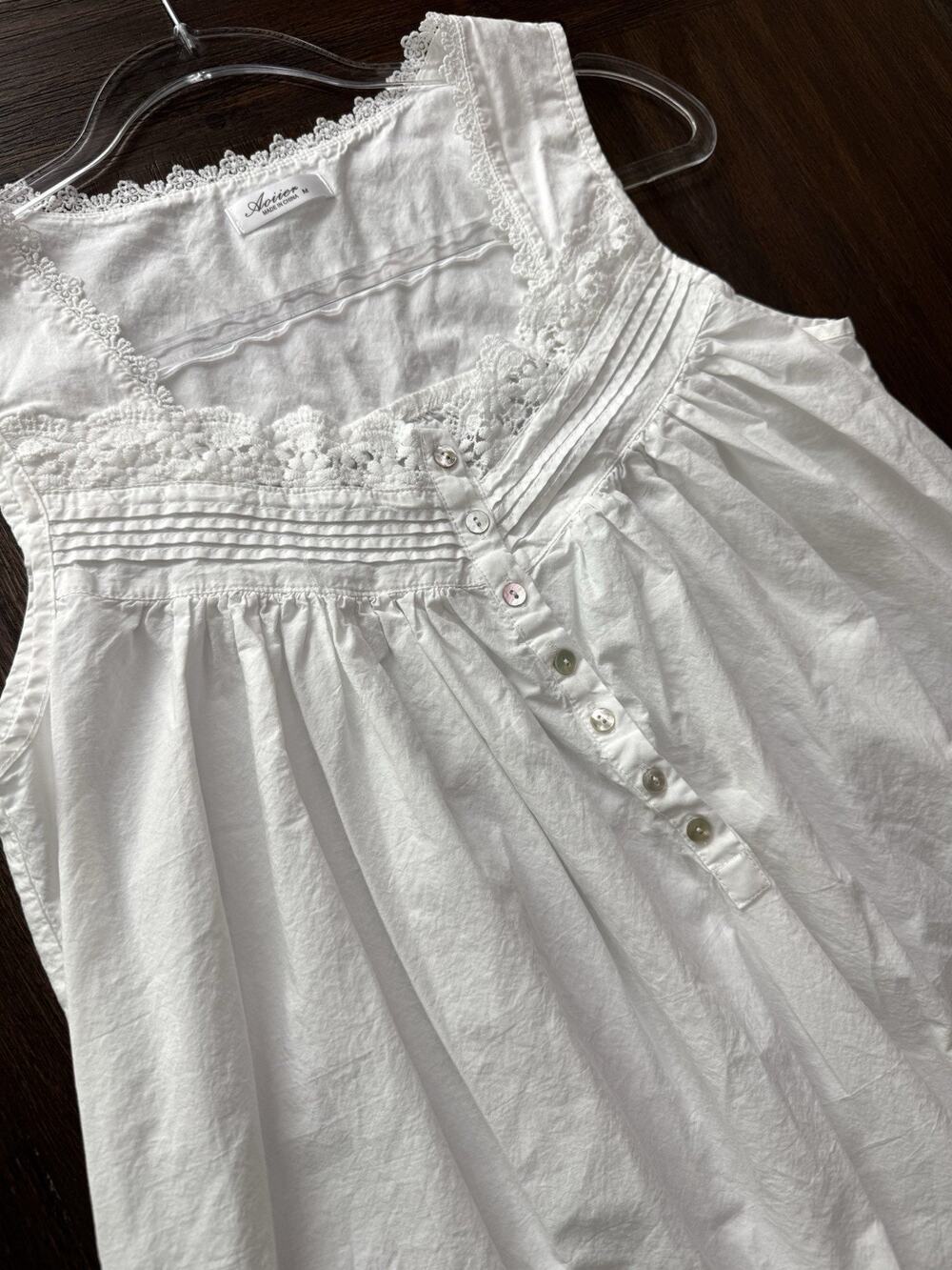 Aoiier Nightgown White Lace Prairie Long Women’s Medium Poplin Cotton Pockets